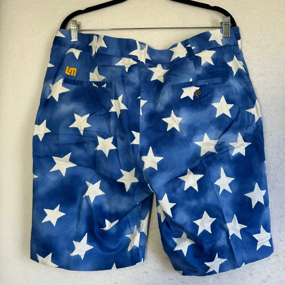 Loudmouth Golf Shorts Mens 38 Blue White Stars Patriotic Stars & Stripes Cotton